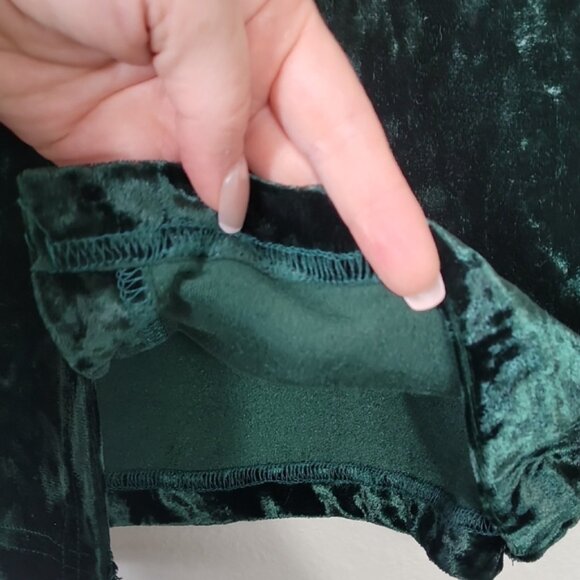 Vintage Women Crushed Velvet Button Up Shirt Size L Green Long Sleeve Collar Y2K - Picture 5 of 11